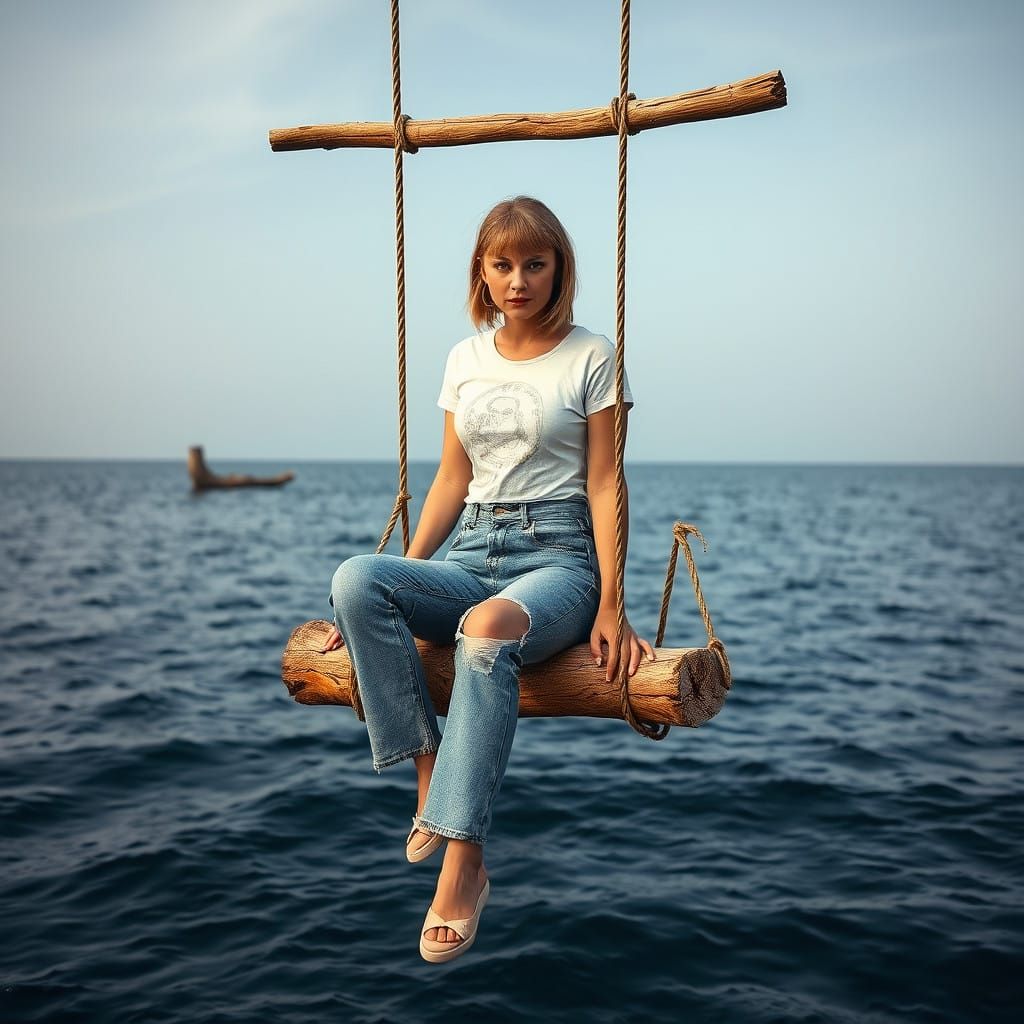 Taylor Swift in Serene Oceanic Scene