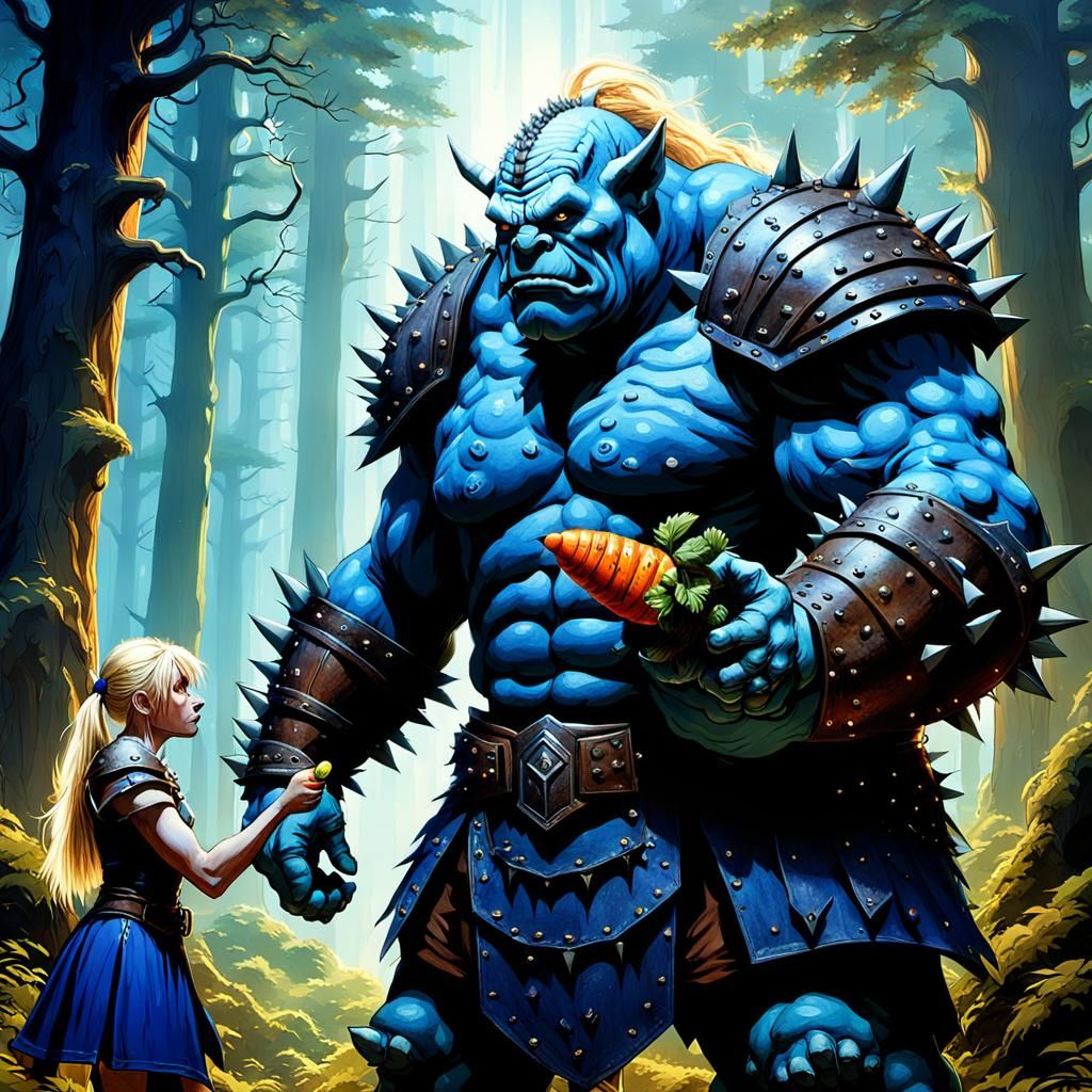 Ogre Rescues Witch in Enchanting Forest Scene