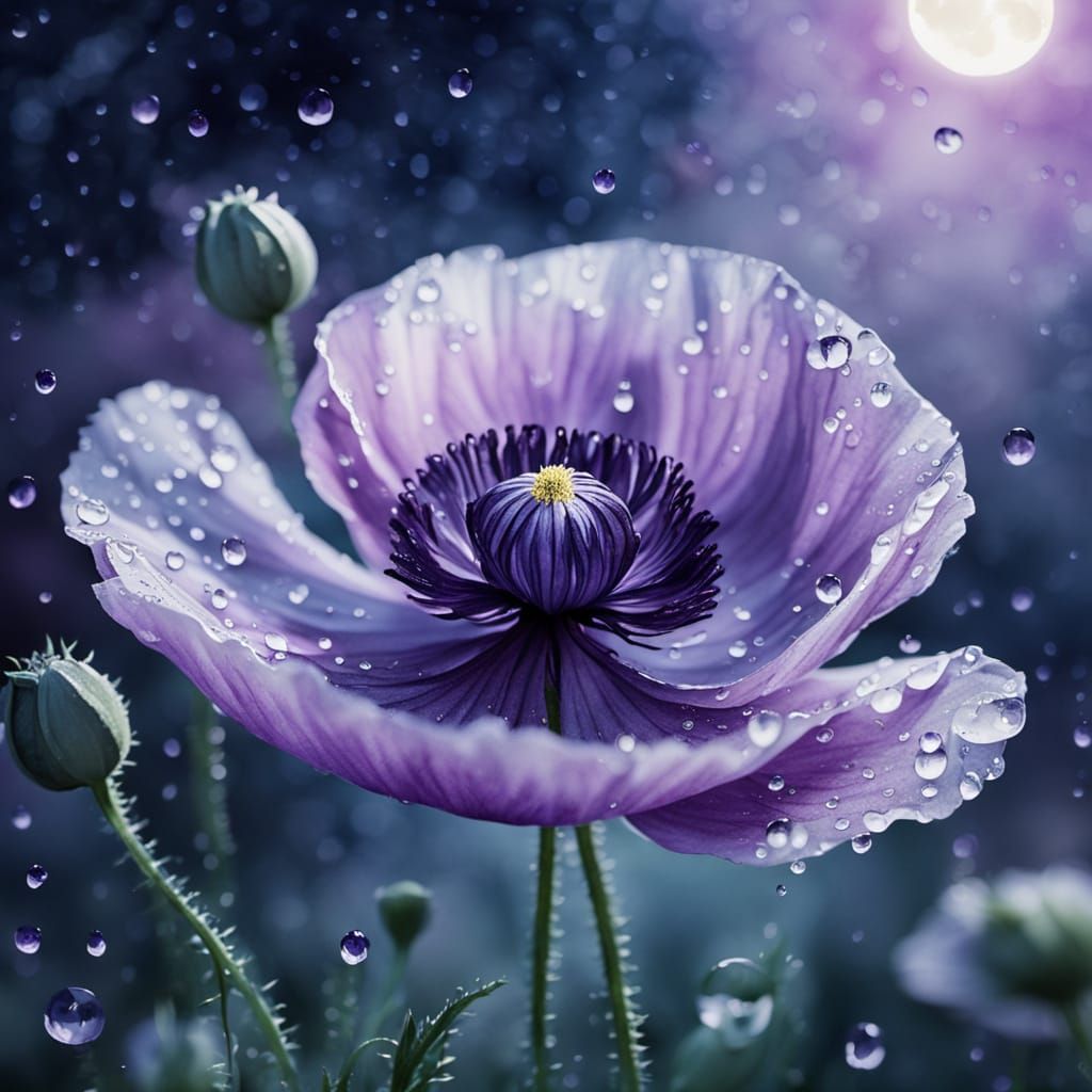 Ethereal Watercolor Poppy in Moonlight