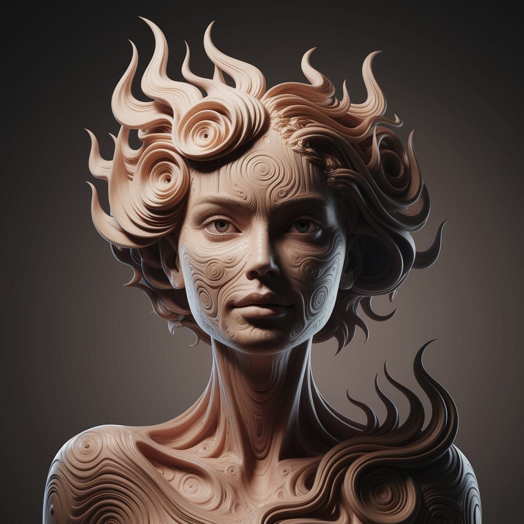 Abstract Wood Carving: Intelligence and Feminine Energy