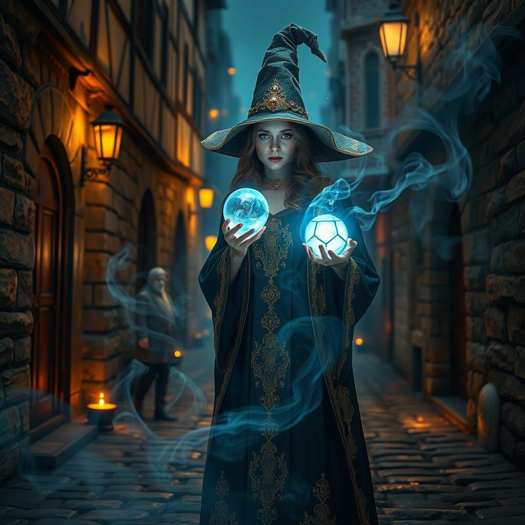 Mystical Fortune-Teller in Medieval Alleyway