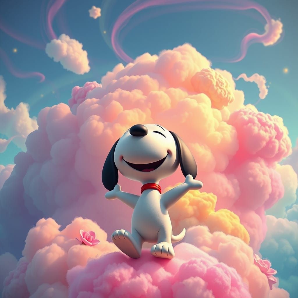 Snoopy Radiates Joy in Vibrant Whimsical Dreamworld