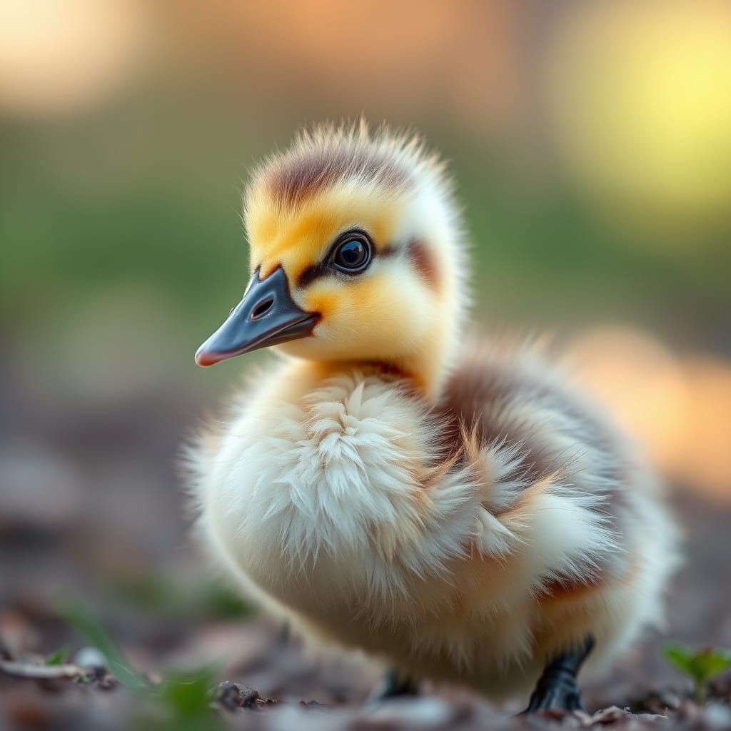 Adorable Fluffy Duckling in Serene Outdoor Setting