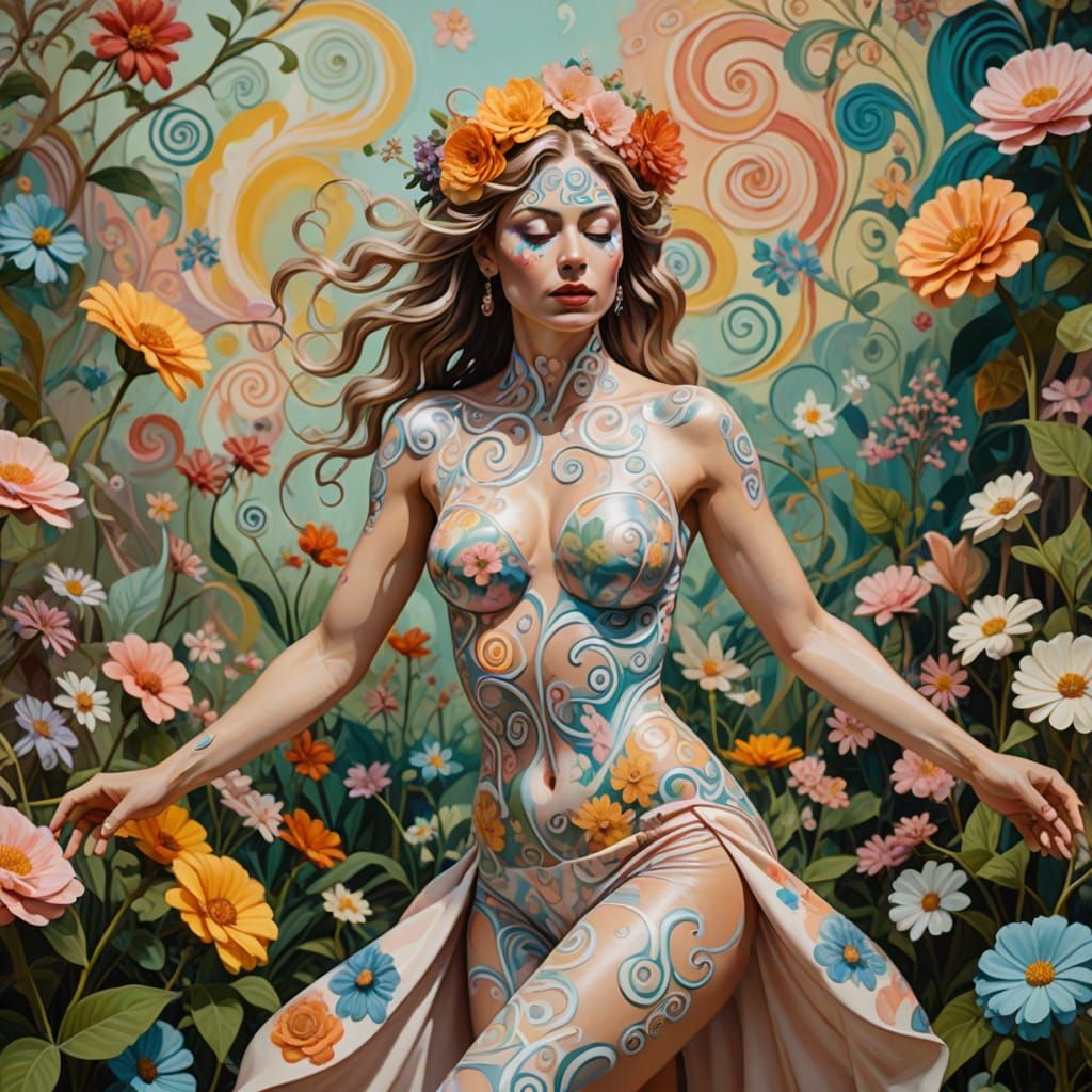 Dadaism Anti-War Art: Sensual Woman Dancing in Garden