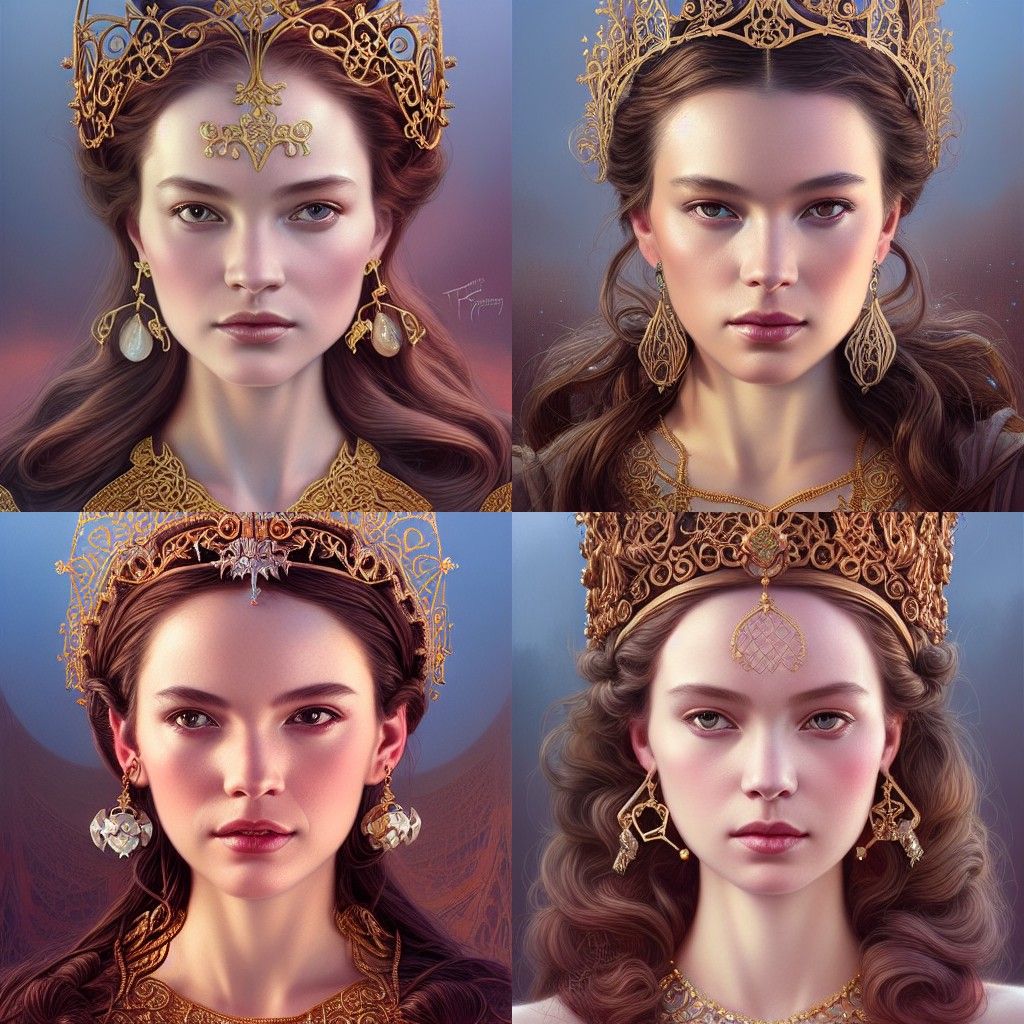 Goddess Portrait with Filigree Crown, Art Nouveau Style