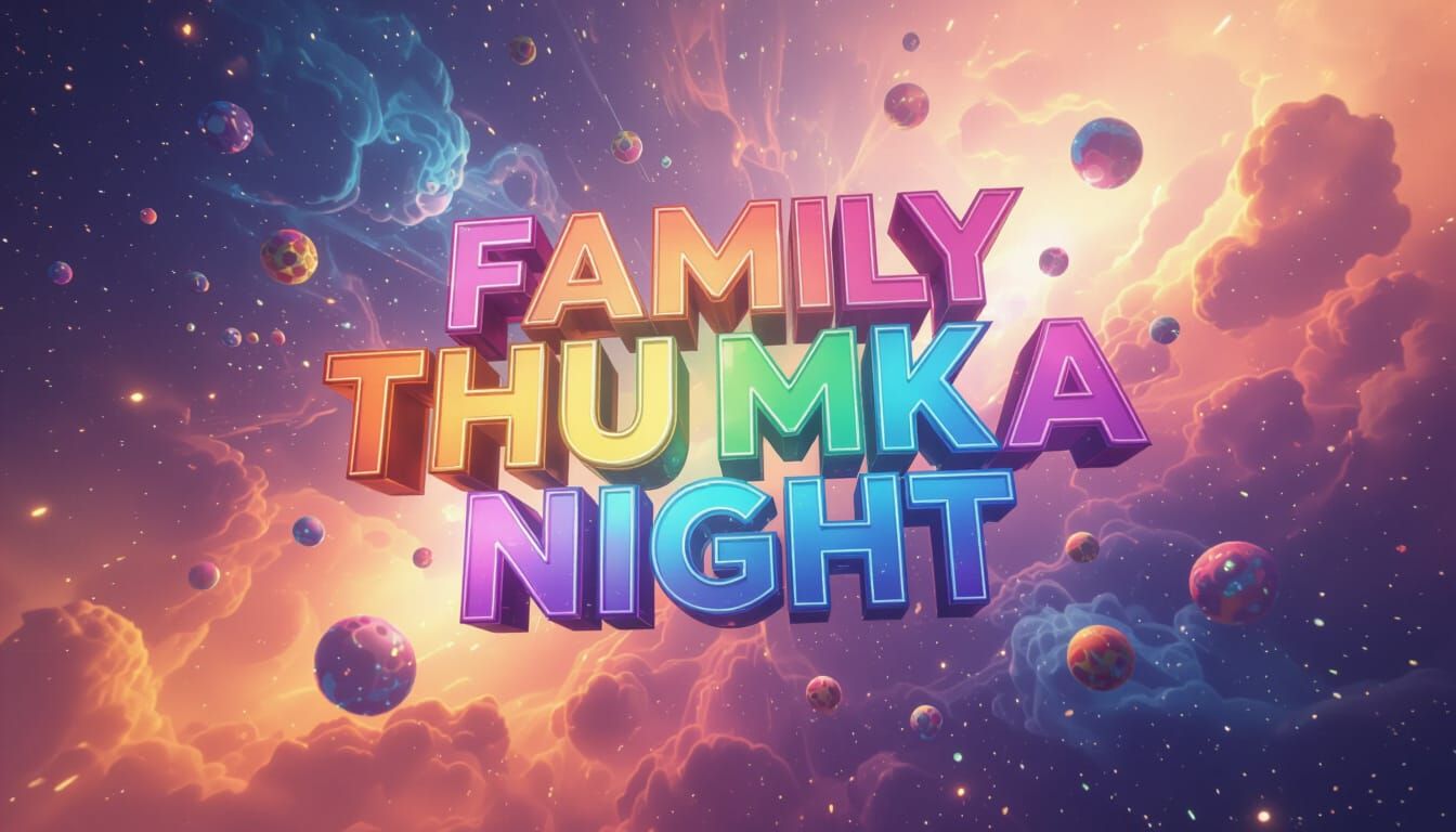 Family Thumka Night 3D Text Art in Cosmic Nebula
