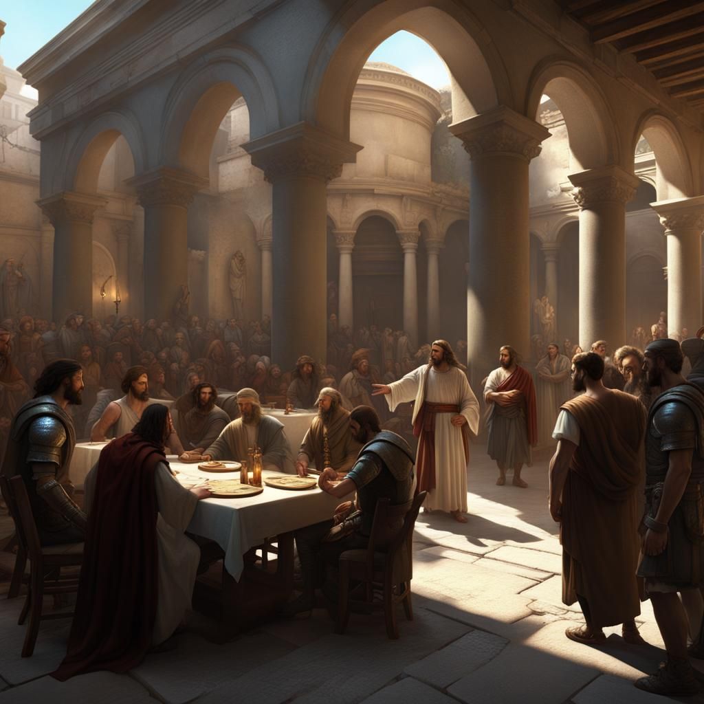 jesus in the courtyard of the temple o