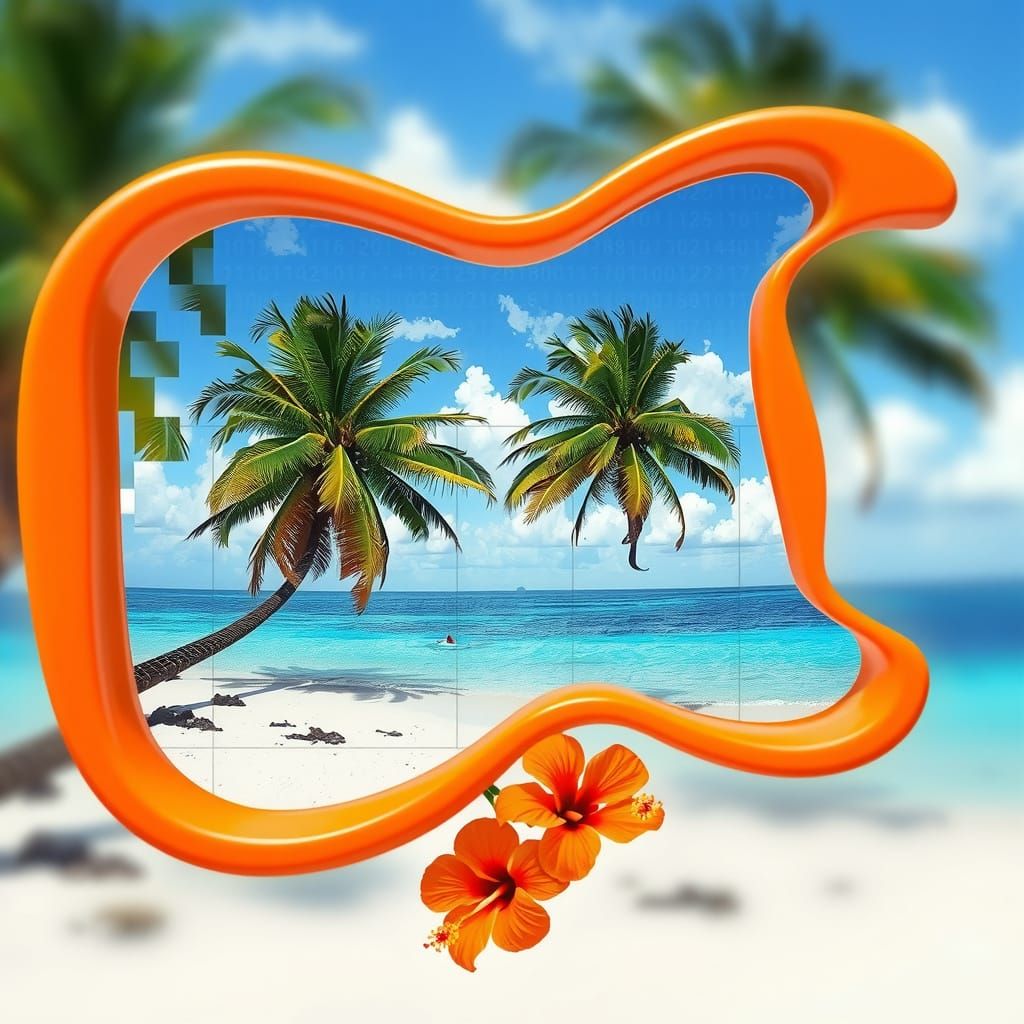 Tropical Beach in Guitar Frame with Glitch Effects
