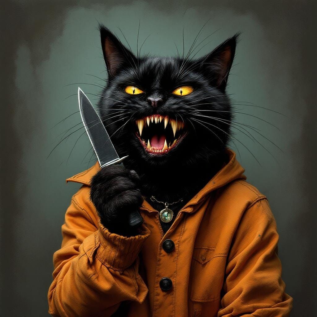 Black Cat with Knife: A Maniacal Grin