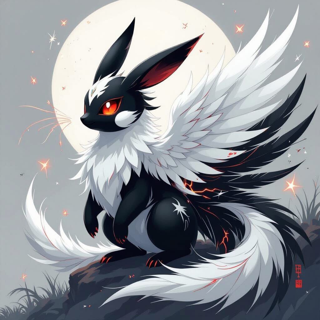 Pikachu-Phoenix Hybrid in Black and White