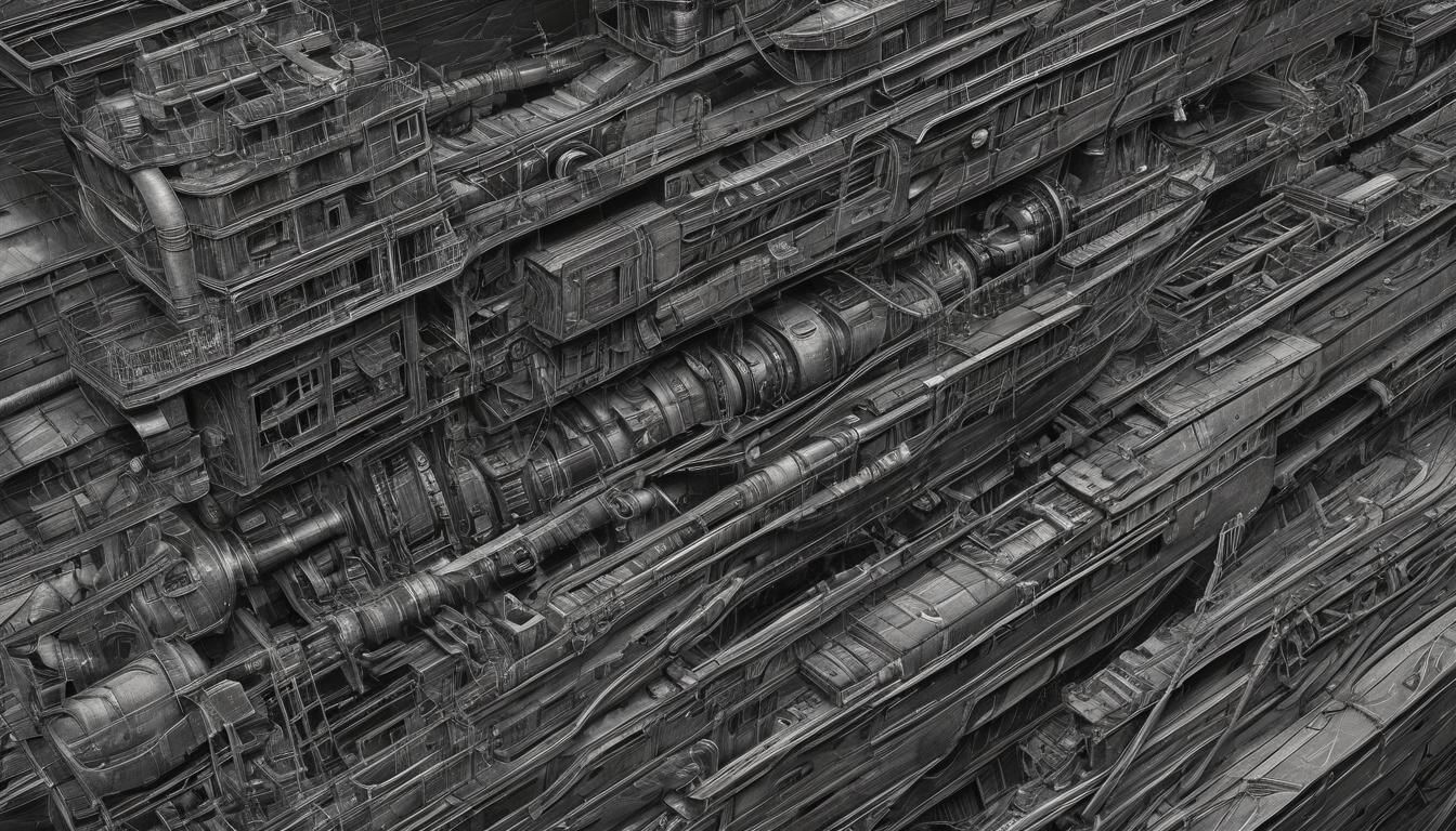 Hyper-Realistic Charcoal Blueprint of Ship Alpha 1