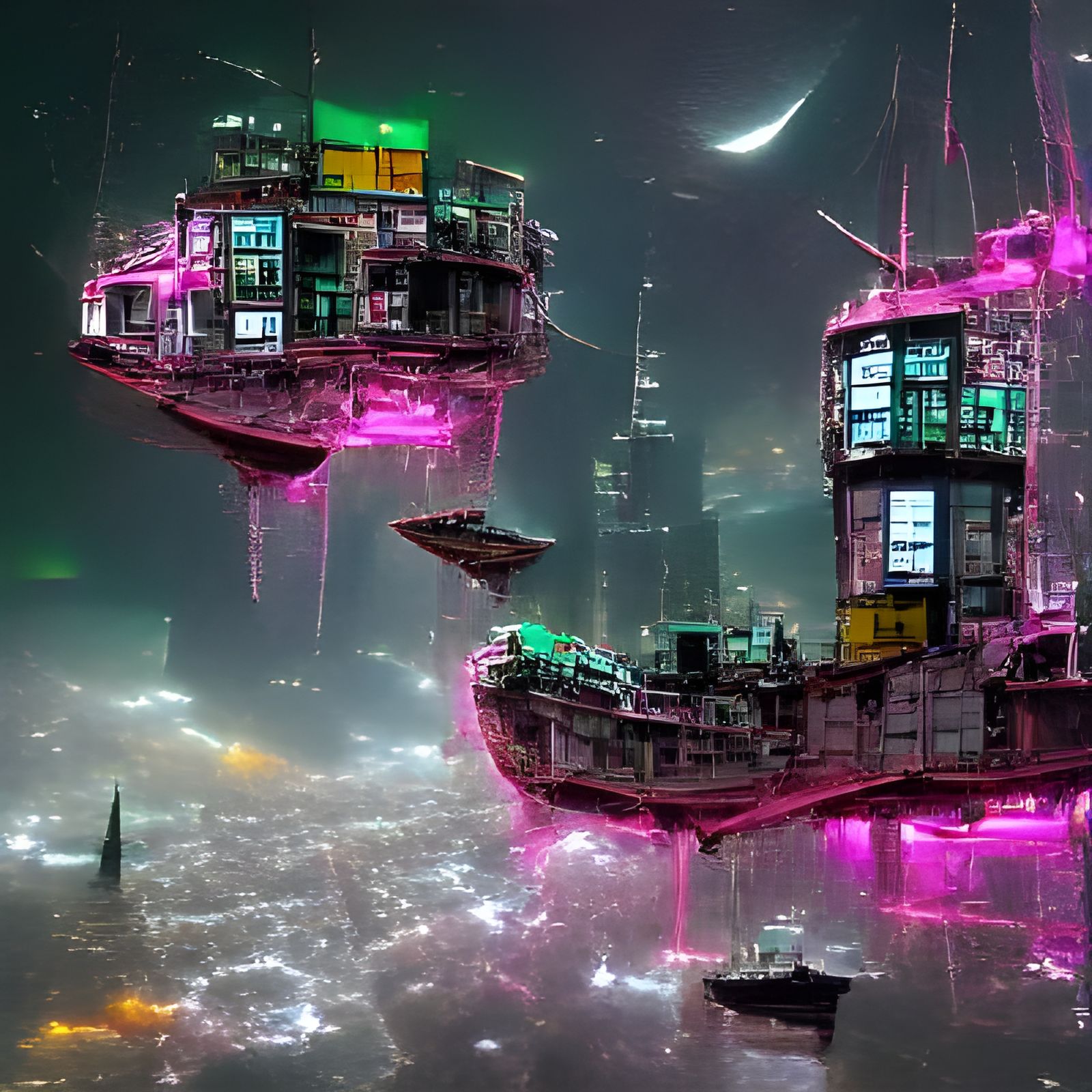 Cyberpunk City Floating in Outer Space
