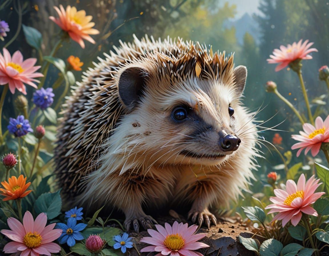 Vibrant Impressionist Hedgehog Portrait in Gouache