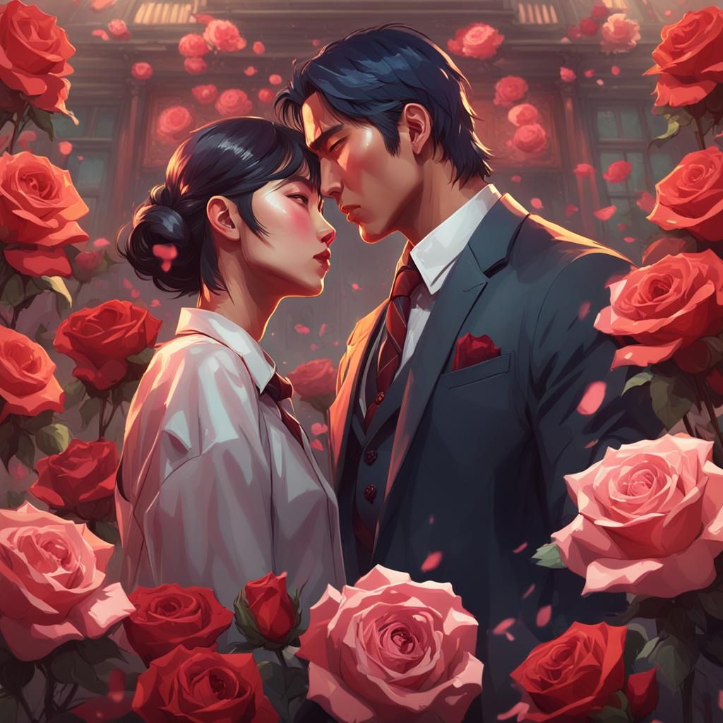 Korean Mafia Romance in Hyperdetailed Splash Art