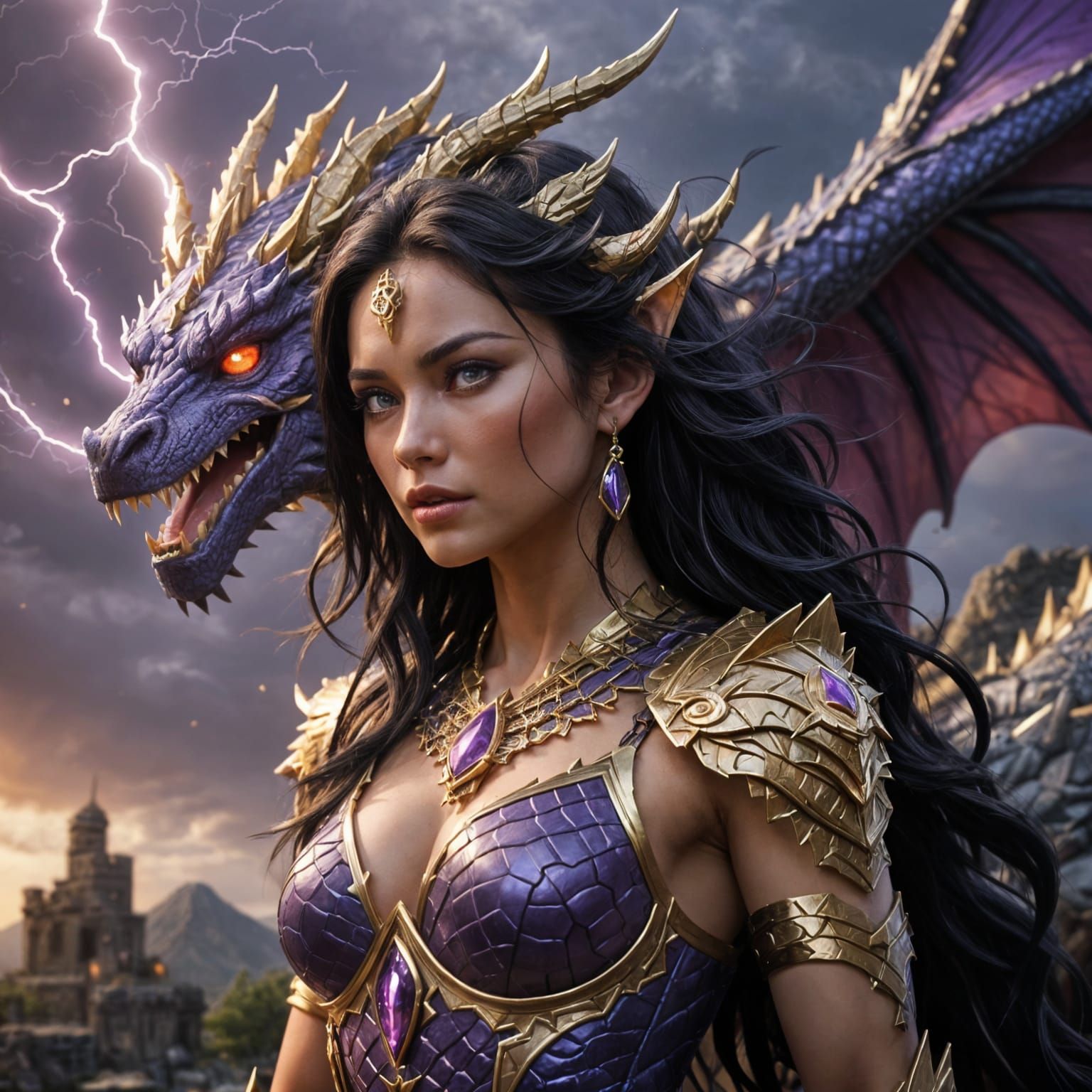 Dragon-Woman on Ziggurat in Ultra-Hyperrealistic Style