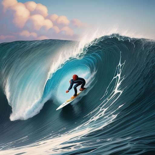 Surfer Catches Fish in Wave, Comic Book Art