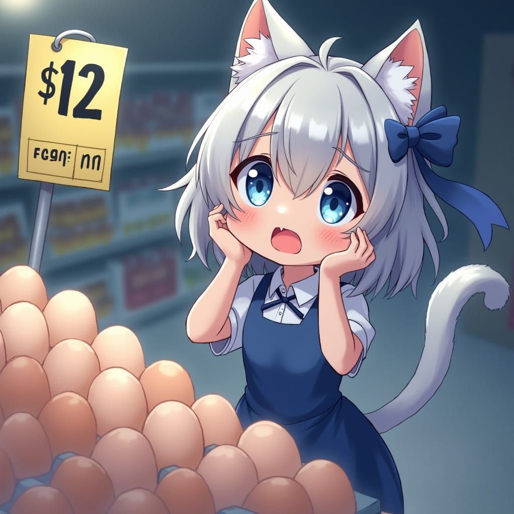 Cute Anime Catgirl Reacts to Shocking Egg Price