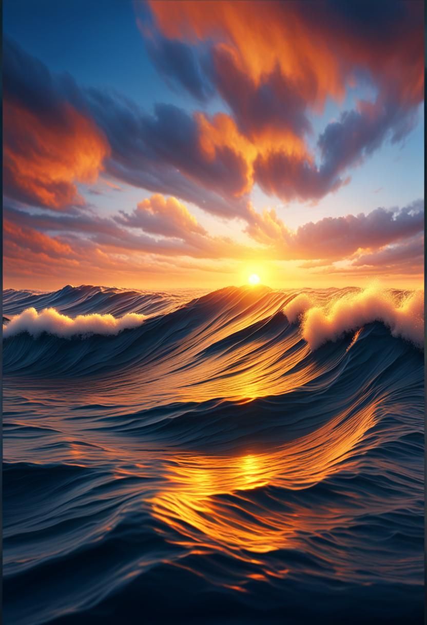 Heart-Shaped Waves at Sunset: Digital Matte Painting