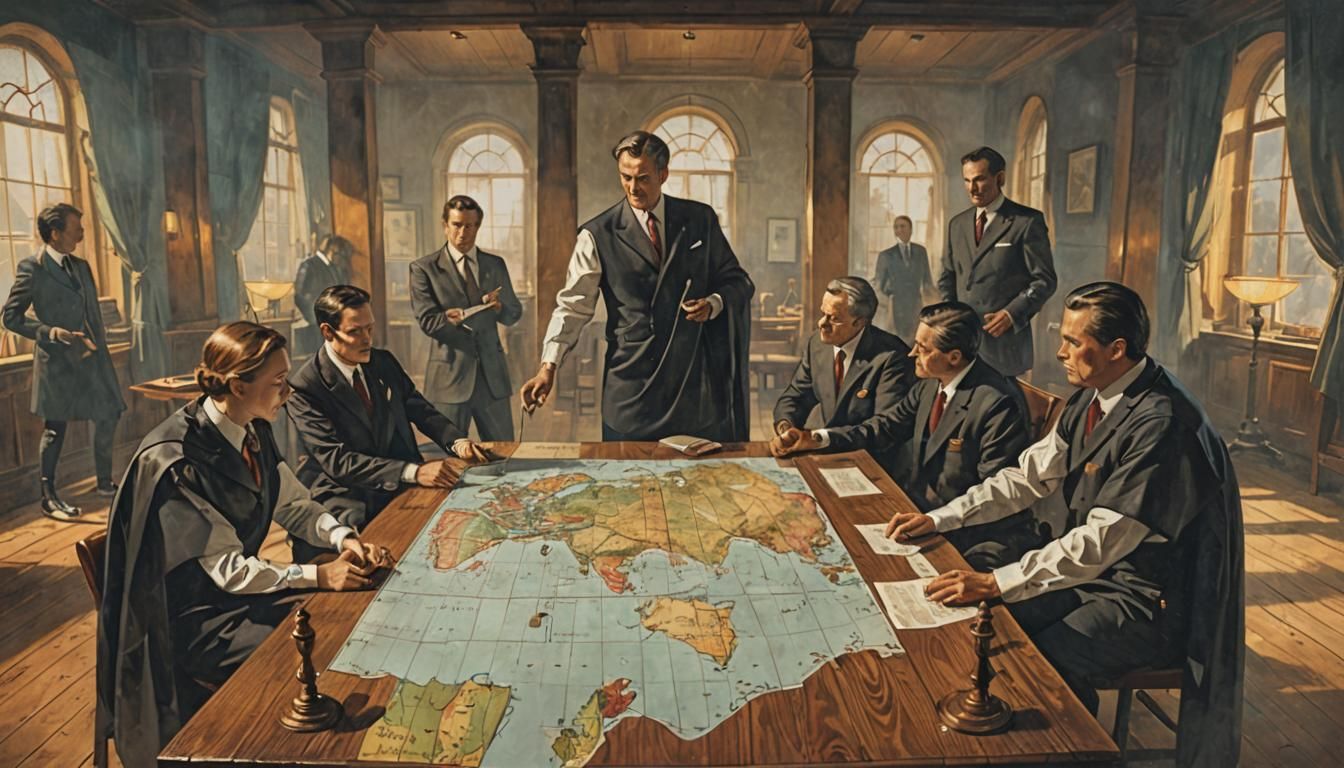 Figures Study World Map in Vibrant Concept Art