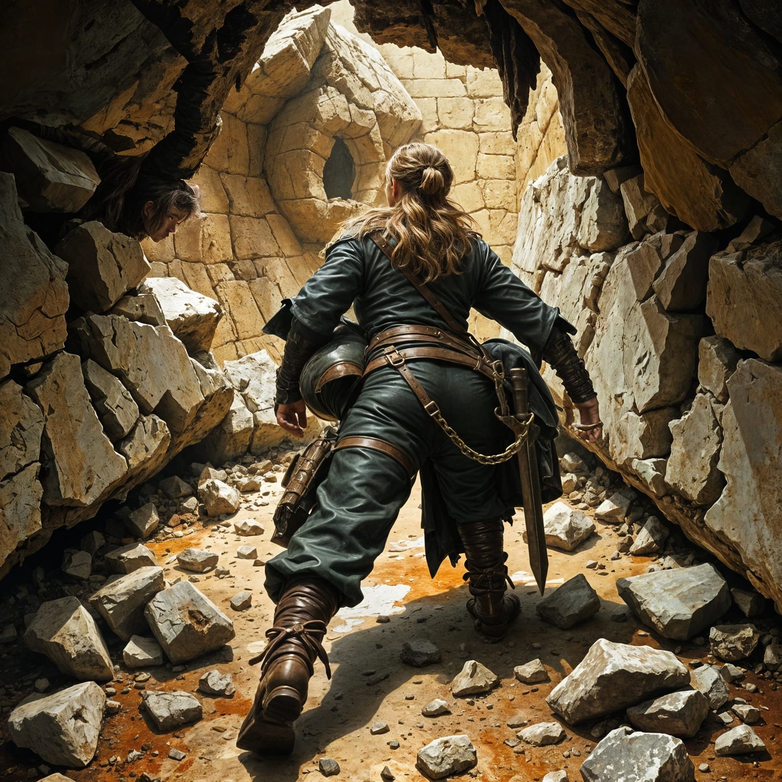 Ethereal Adventuress Crawls Through Ancient Dungeon Ruins