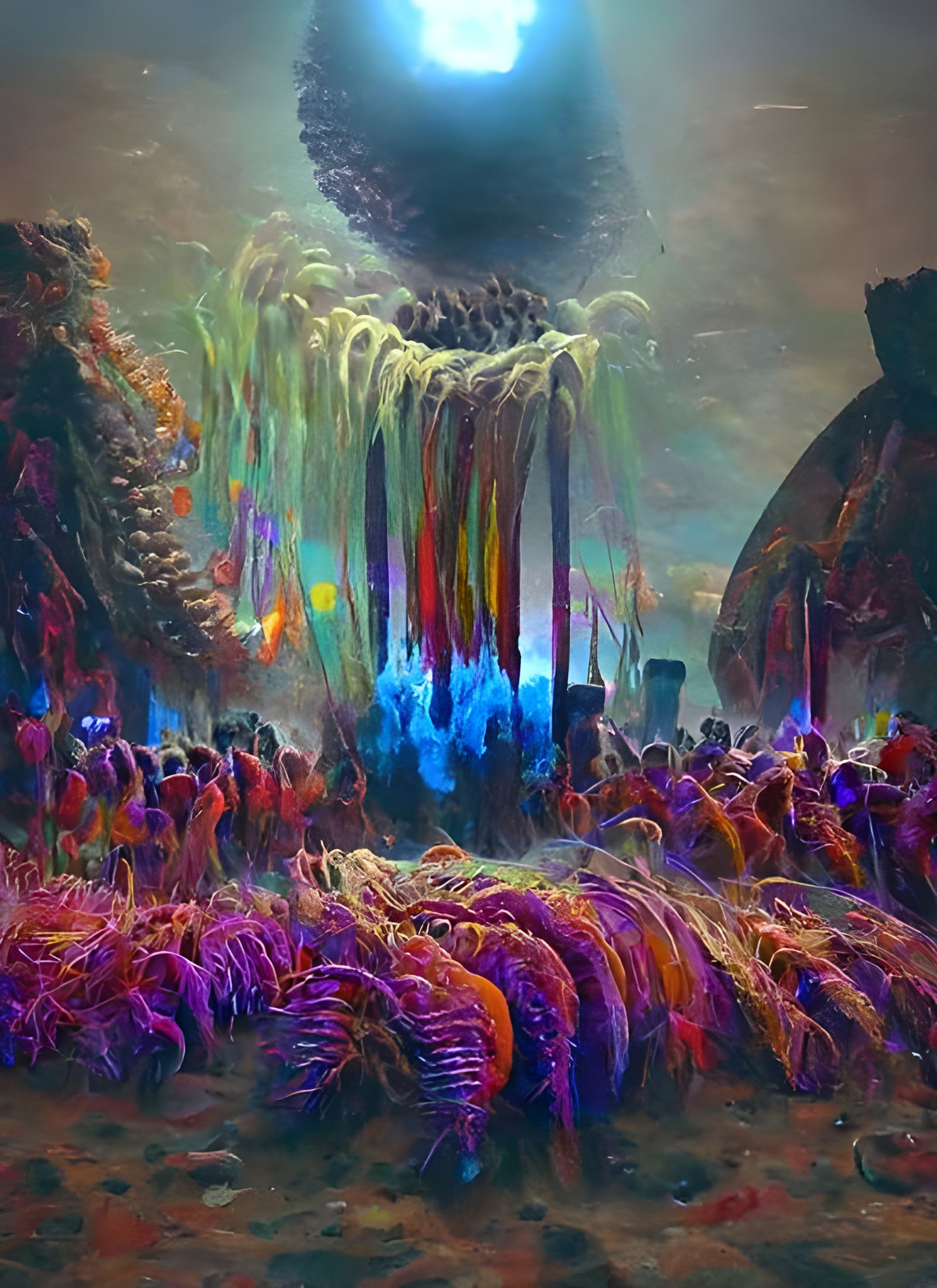 Psychedelic Rave with Sound Waves as Matte Painting