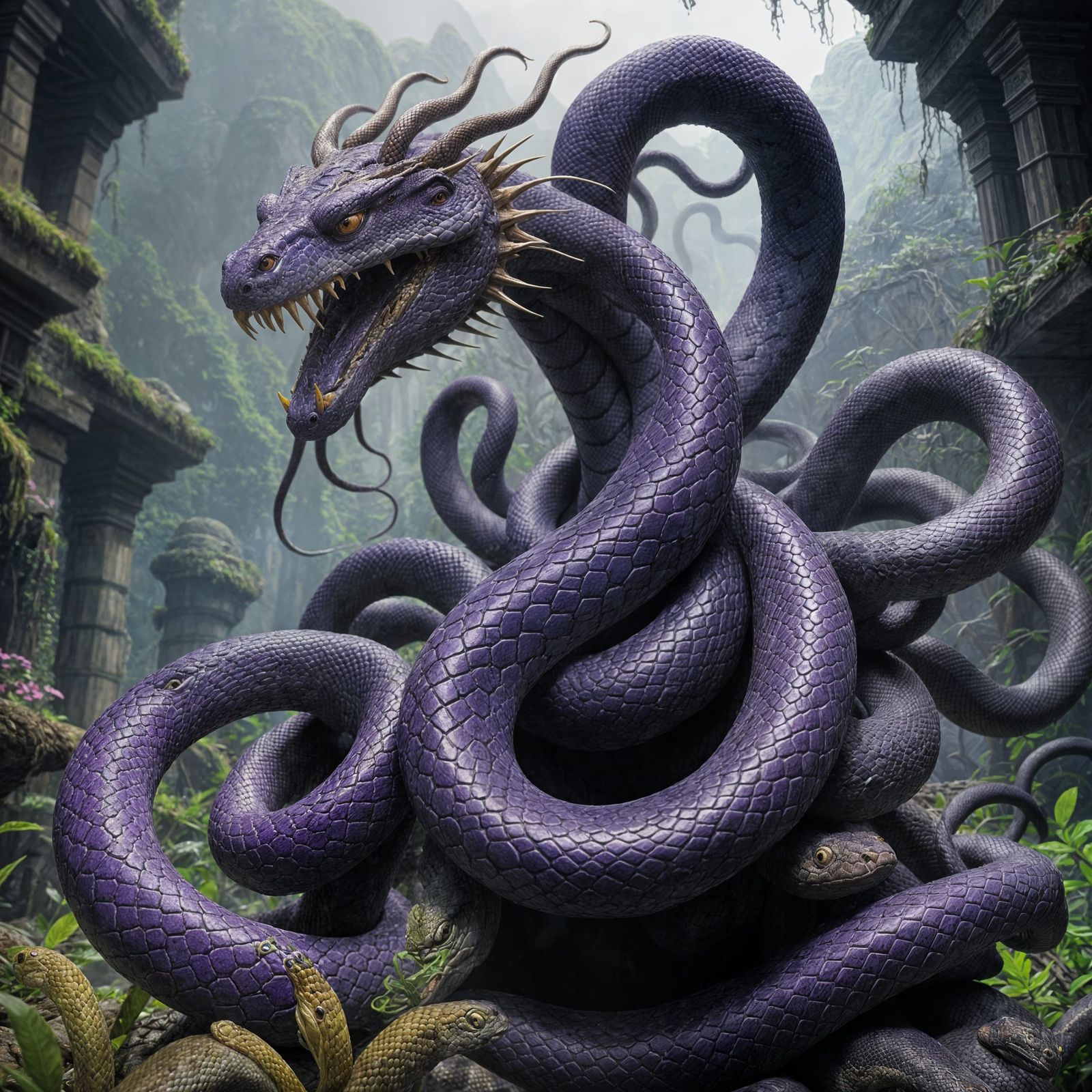 Epic Purple Hydra: Detailed Fantasy Art