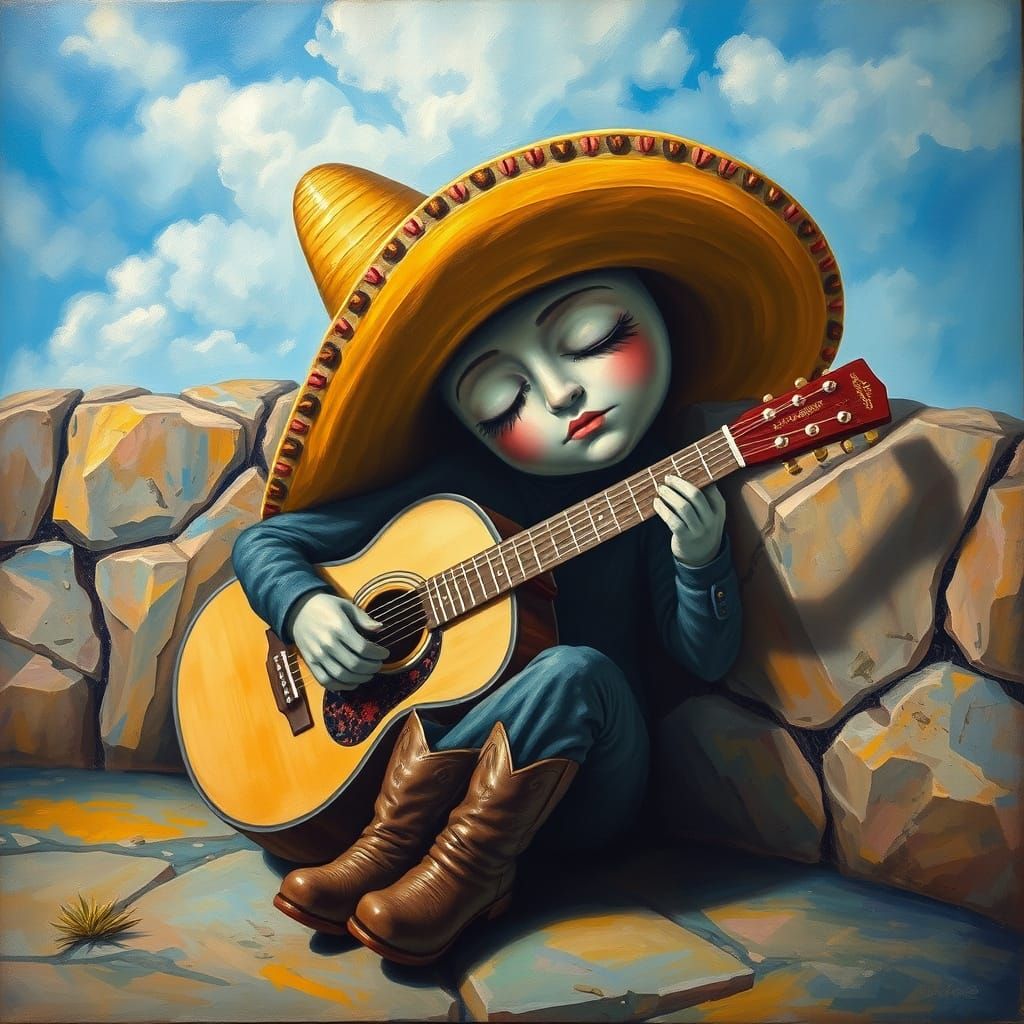 Surreal Sombrero Siesta as Colorful Oil Painting