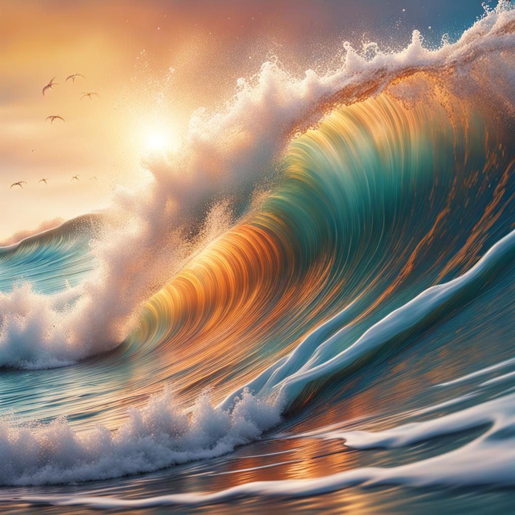 Hyperrealistic Waves Crashing on a Beach: Splash Art