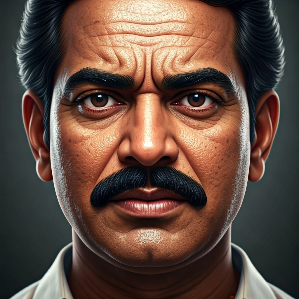 Photorealistic Close-Up of Indian Man with Mustache