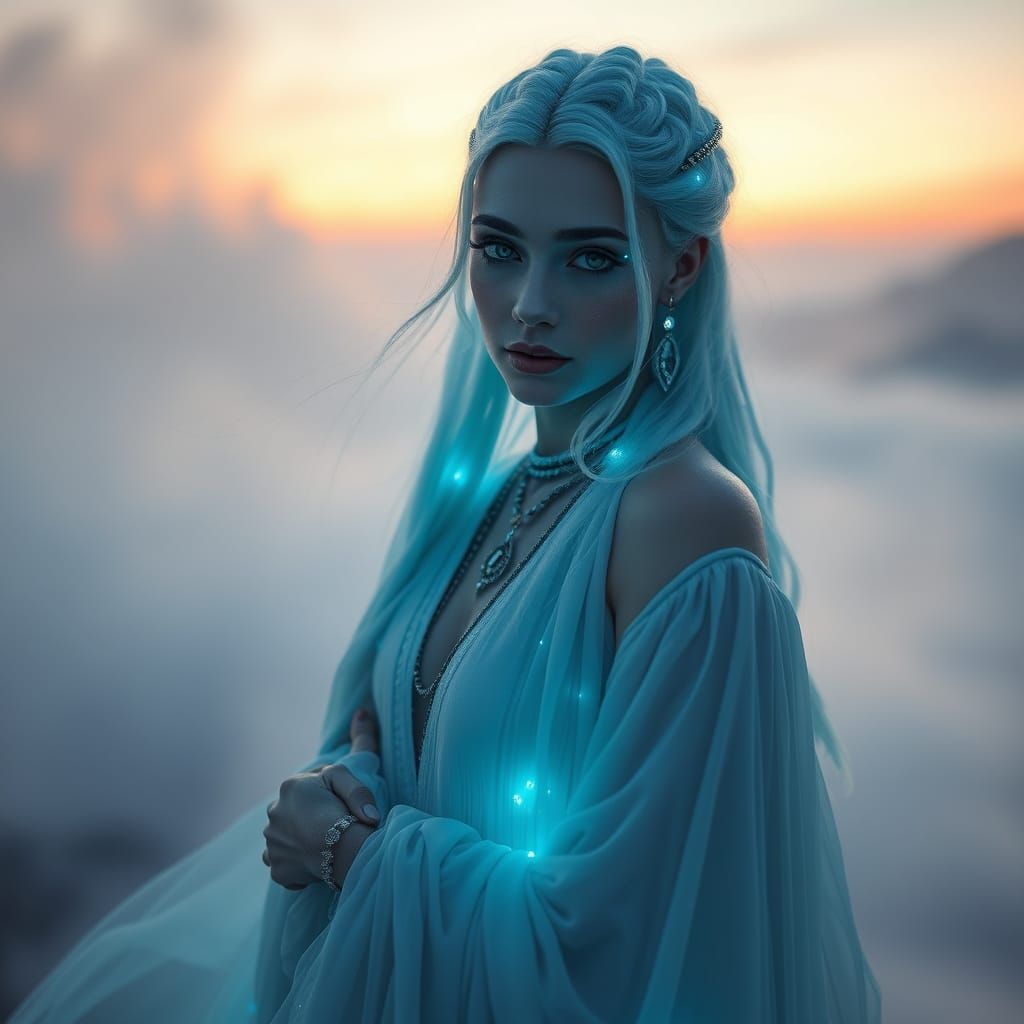 Lyran Starseed Portrait with Galaxy Eyes in 8k