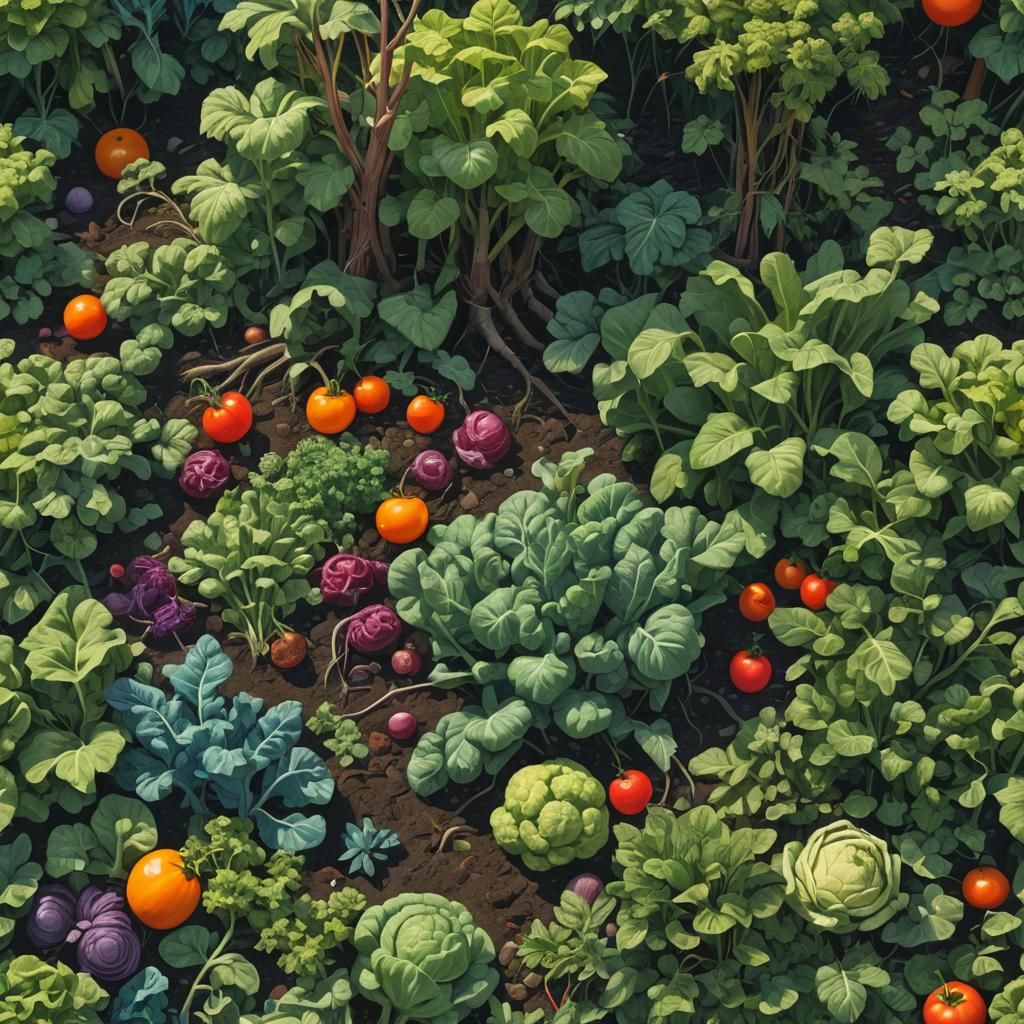 Hyperrealistic Garden with Vegetables in Vibrant Colors