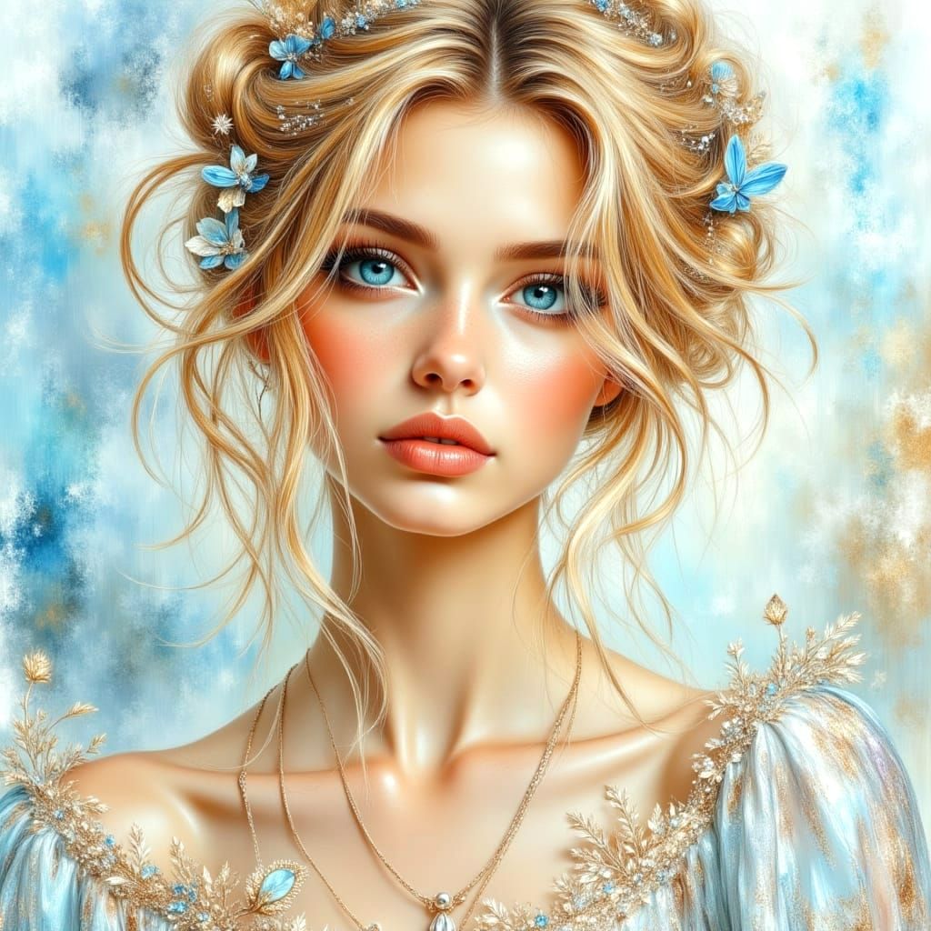 Blonde Woman Portrait with Bohemian Digital Drawing Style