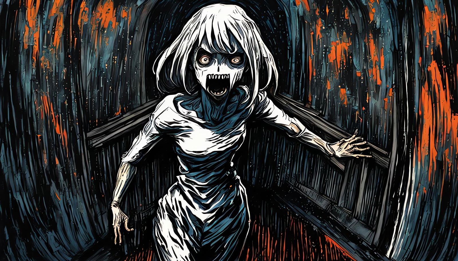 Ghost Anime Girl's Scream: A Charcoal Life Drawing