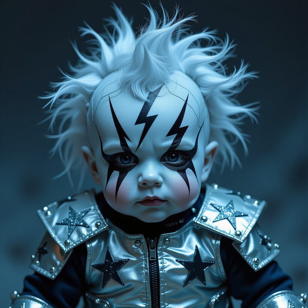 Grotesque Porcelain Baby Creature in Cyberpunk Style