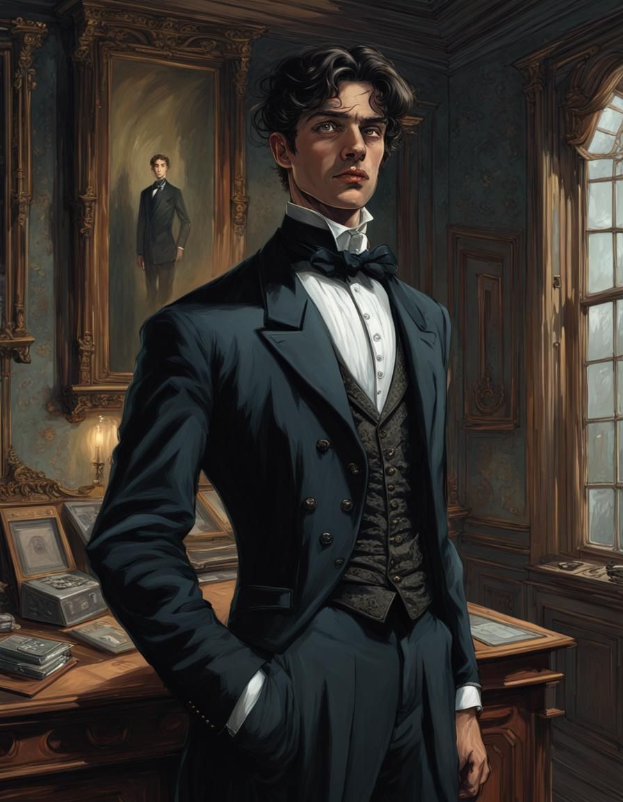 Cybernetic Butler in Victorian Mansion, Horror Art