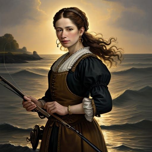 Baroque Fisherwoman in Warm Golden Light
