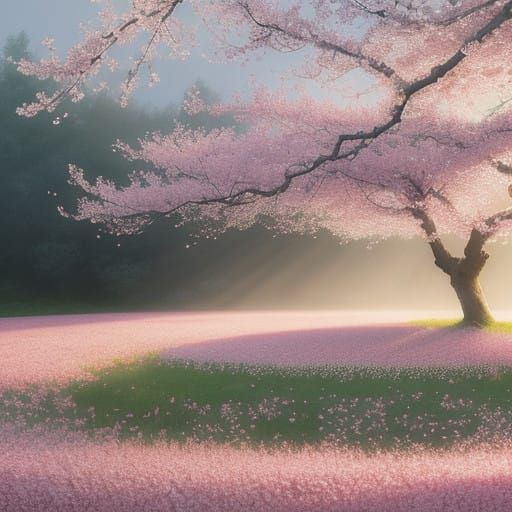 Cherry Blossoms Glow Under Golden Hour Light