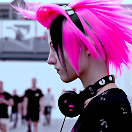 Emo Goth Girl on Catwalk: Digital Matte Painting