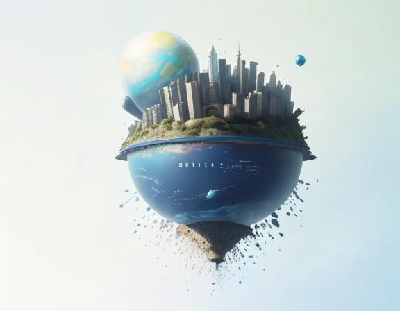 1920s Globe in Space with Cityscape Rim