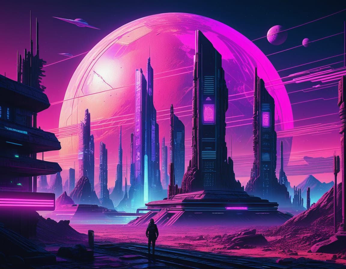 Vaporwave Cyberpunk Cityscape on Mars