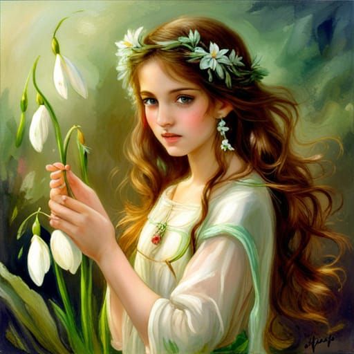 Snowdrop Fairy with Long Brown Hair