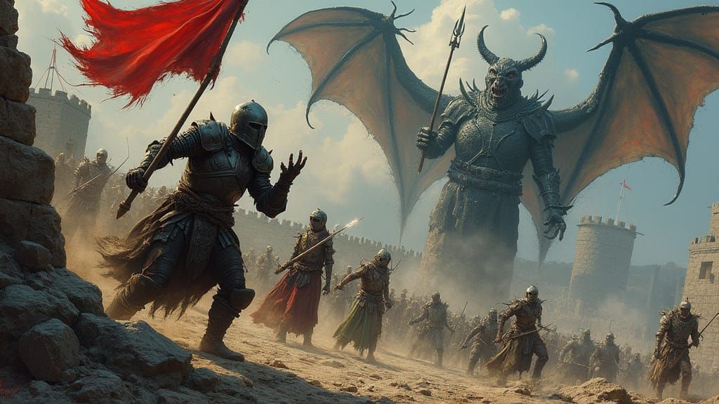 Warrior Commander Battles Vampire Amidst Monster Horde