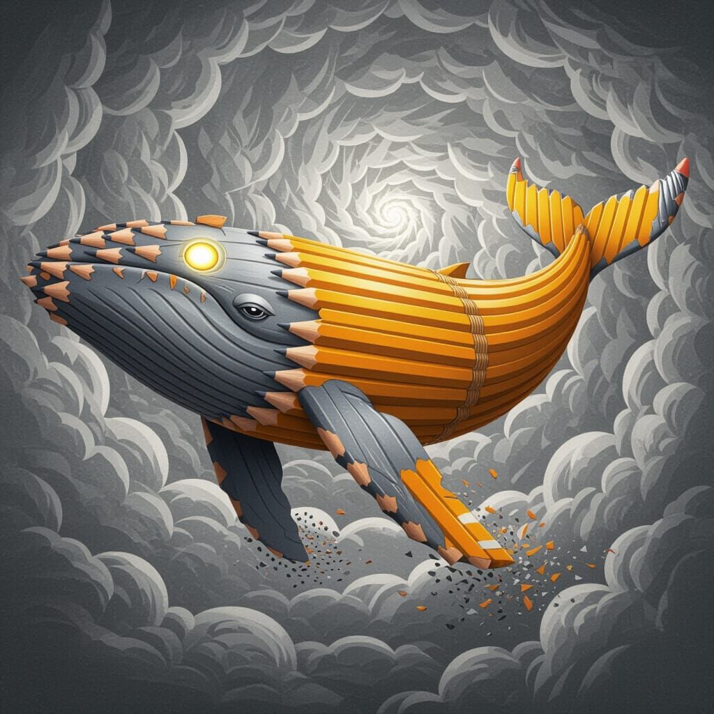 Majestic Pencil Whale in Graphite Sky