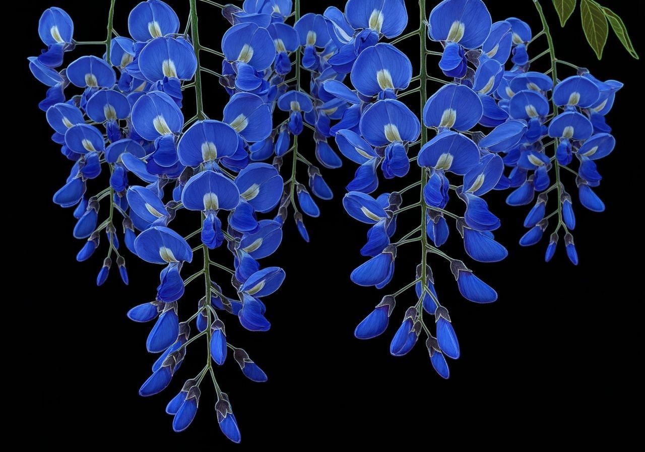 Vibrant Blue Wisteria Flowers in Neon Glow Style