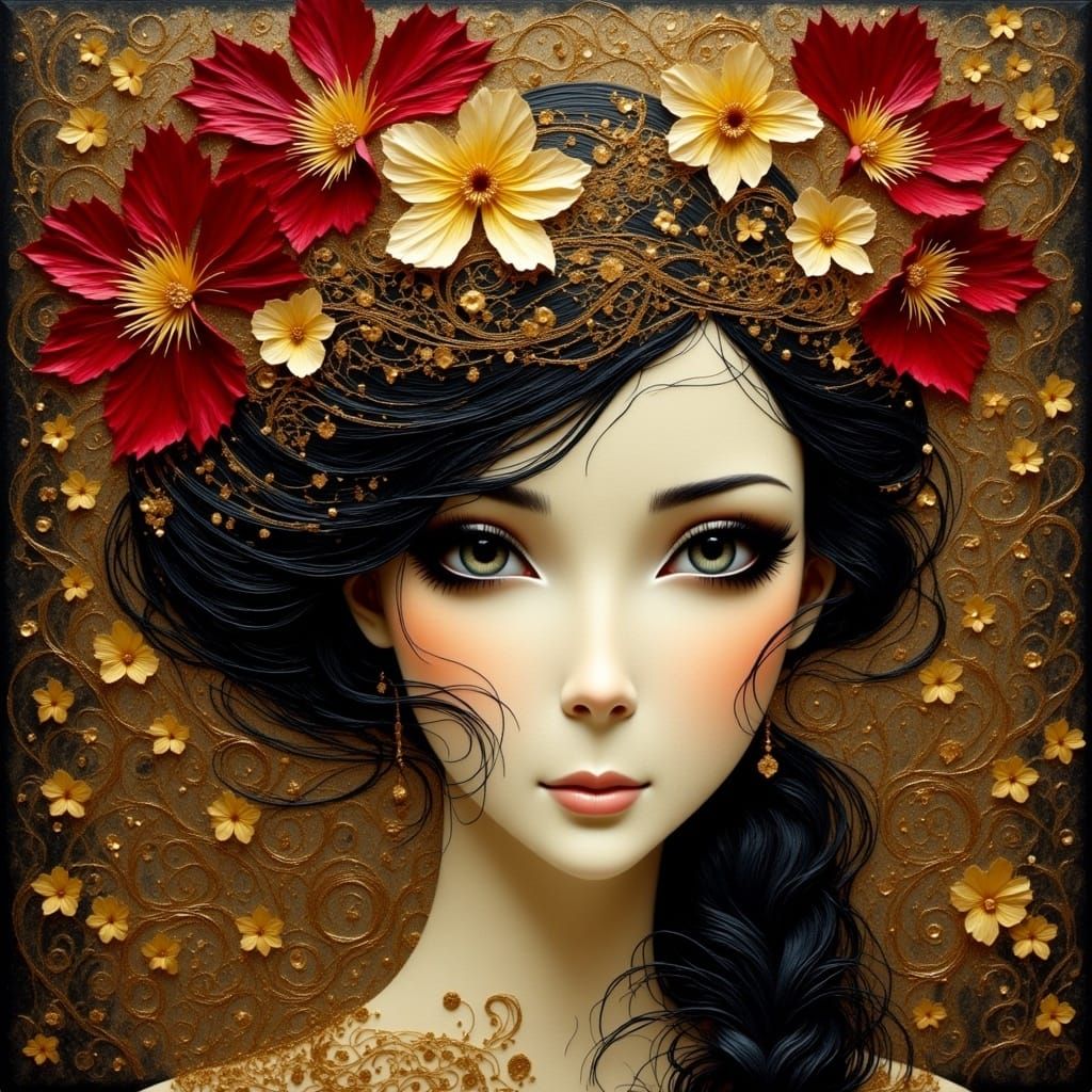 Goddess of the Gothic Dream in Gold and Crimson