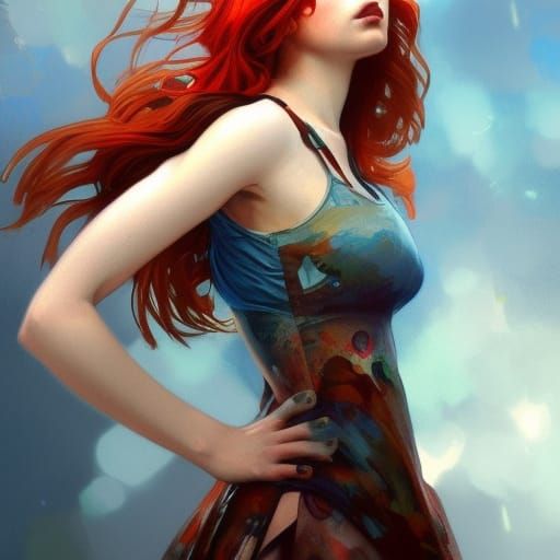 Gorgeous Redhead Artist Portrait in Hyperdetailed Style