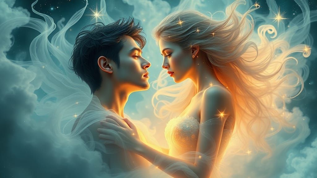 Ethereal Lovers Merging Souls in Celestial Dreamscape