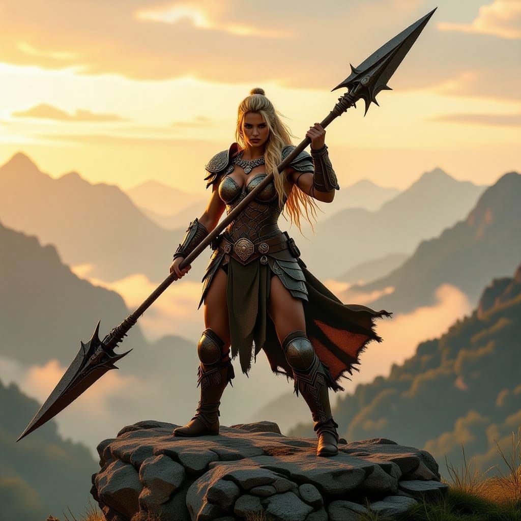 Epic Barbarian Warrior in Earth-Toned Leather Armor