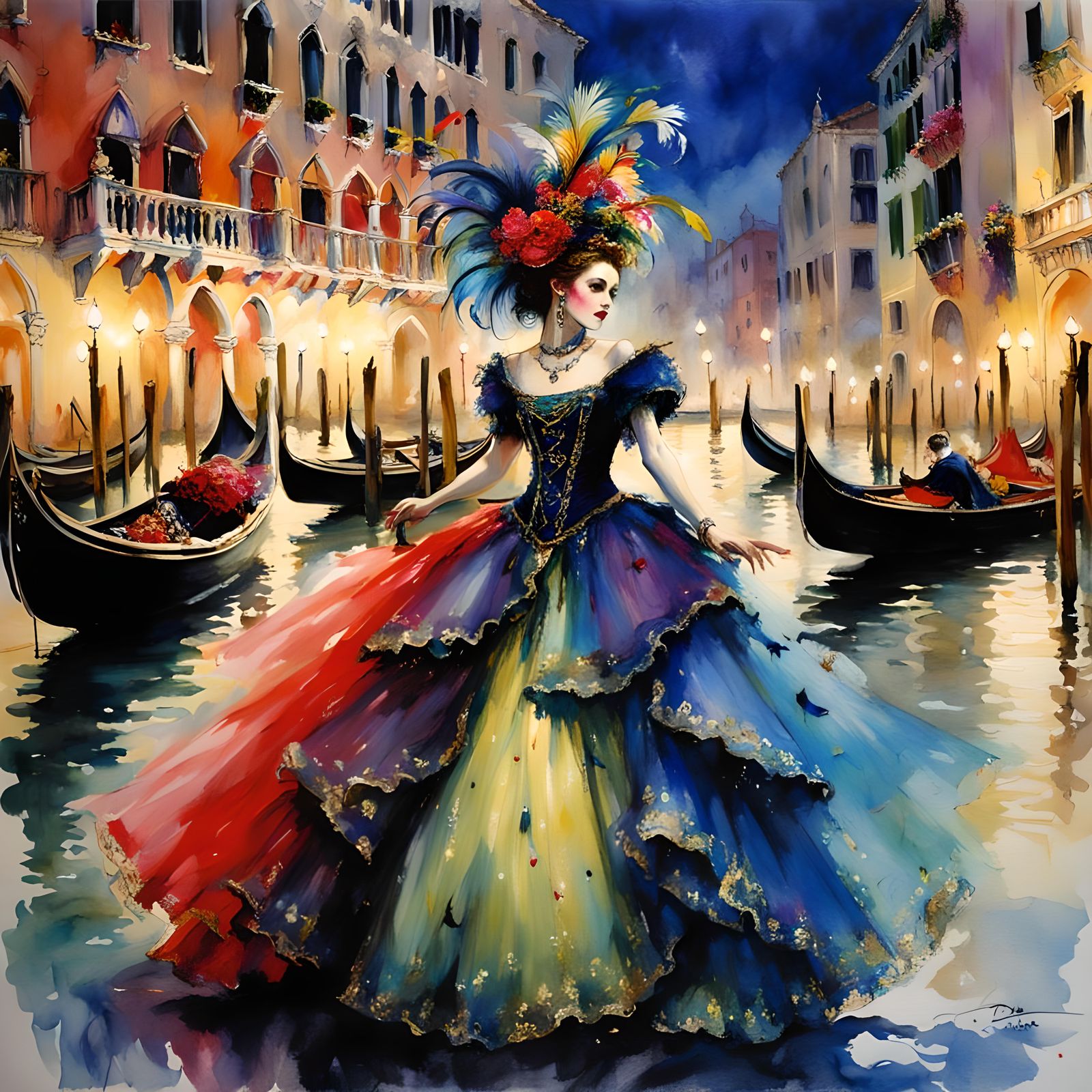 Whimsical fantasy fairy 19th century carnivale ball Venice, by Pino Daeni