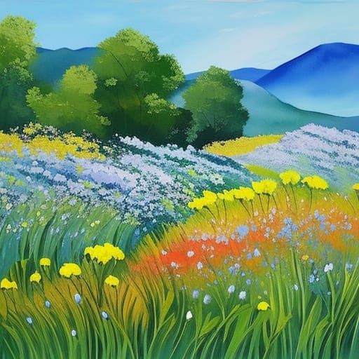 Meadow Flowers as Gouache Impressionist Painting